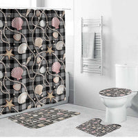 Hawaiian Ocean Seashells Bathroom Set Black Palaka Pattern
