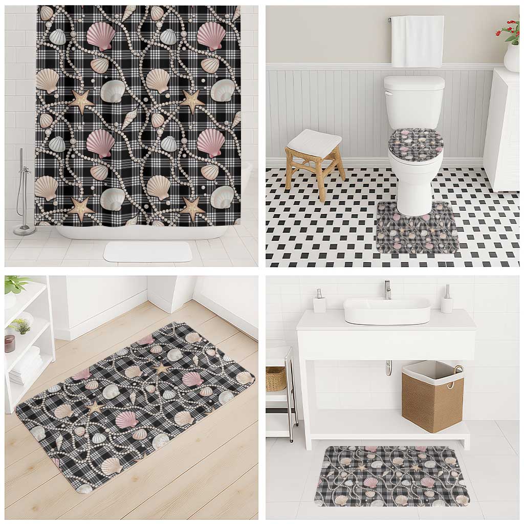 Hawaiian Ocean Seashells Bathroom Set Black Palaka Pattern