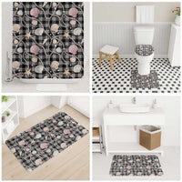 Hawaiian Ocean Seashells Bathroom Set Black Palaka Pattern