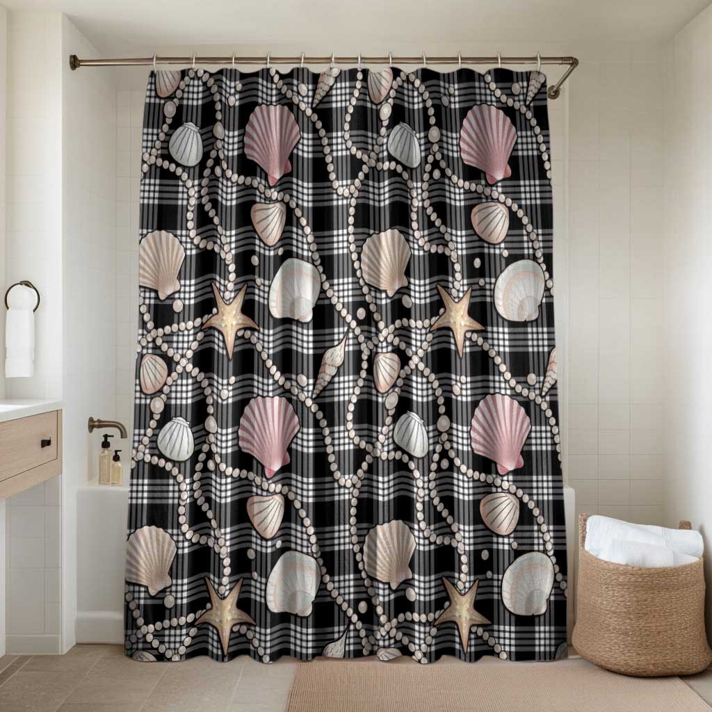 Hawaiian Ocean Seashells Bathroom Set Black Palaka Pattern