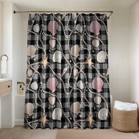Hawaiian Ocean Seashells Bathroom Set Black Palaka Pattern