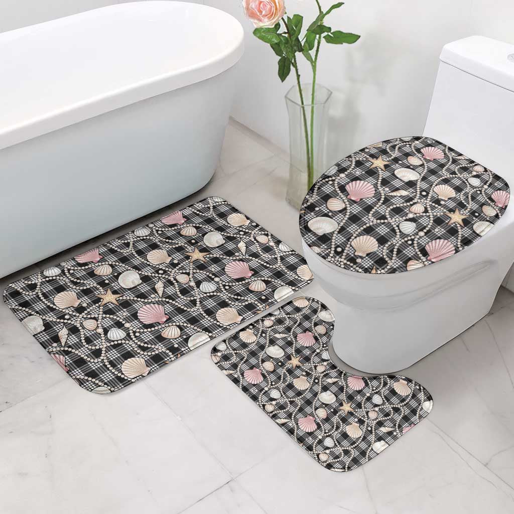 Hawaiian Ocean Seashells Bathroom Set Black Palaka Pattern