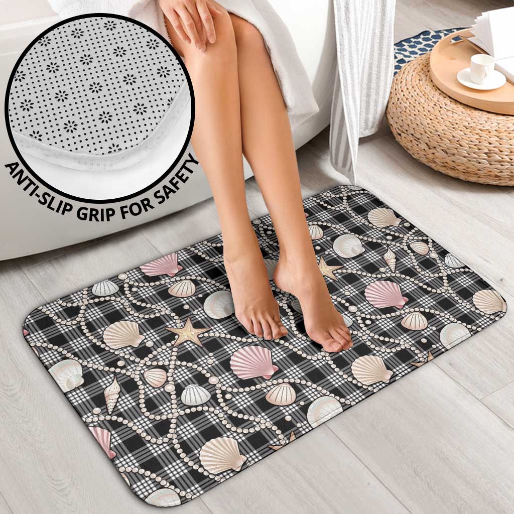 Hawaiian Ocean Seashells Bathroom Set Black Palaka Pattern