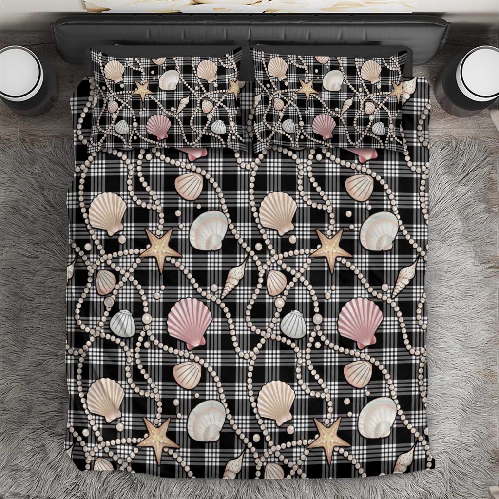 Hawaiian Ocean Seashells Bedding Set Black Palaka Pattern