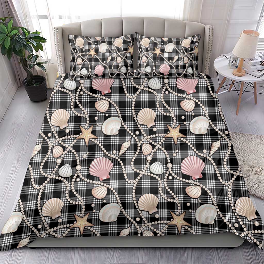 Hawaiian Ocean Seashells Bedding Set Black Palaka Pattern