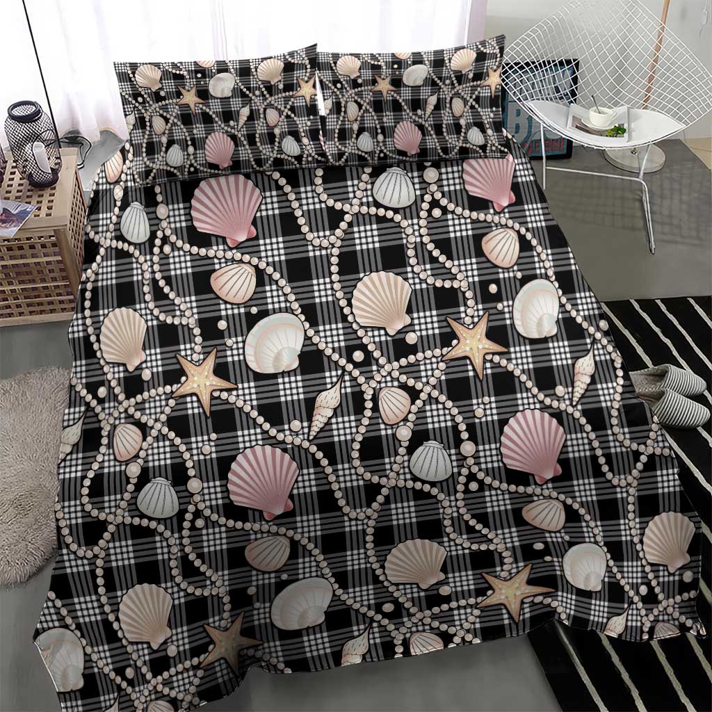 Hawaiian Ocean Seashells Bedding Set Black Palaka Pattern