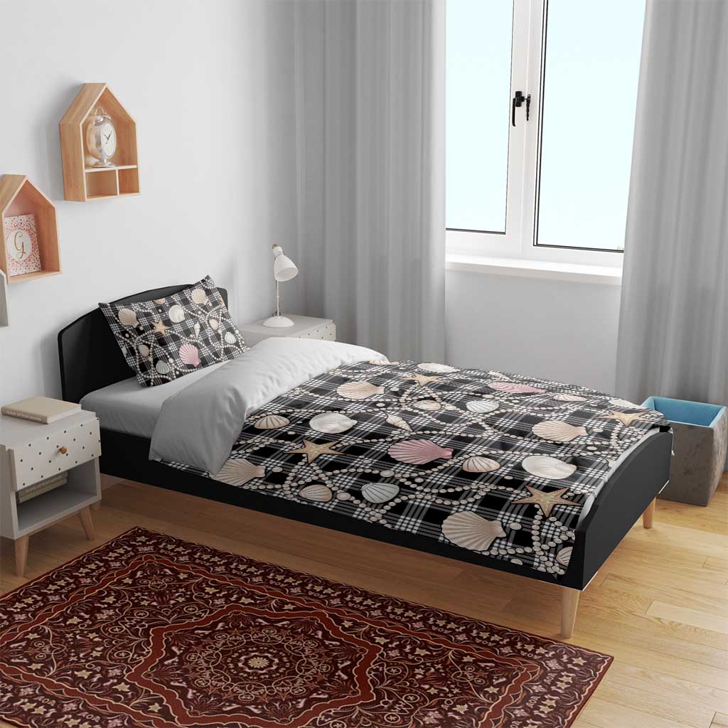 Hawaiian Ocean Seashells Bedding Set Black Palaka Pattern