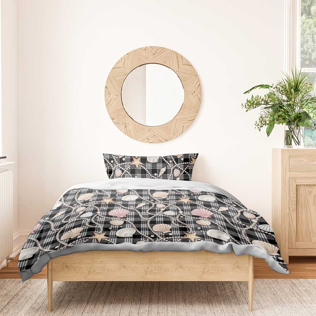 Hawaiian Ocean Seashells Bedding Set Black Palaka Pattern
