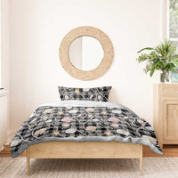 Hawaiian Ocean Seashells Bedding Set Black Palaka Pattern