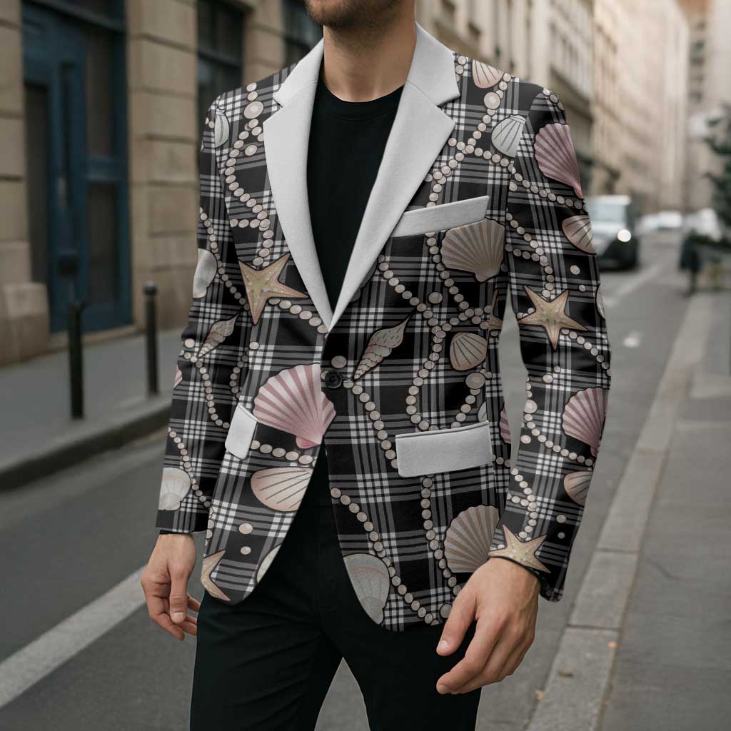 Hawaiian Ocean Seashells Blazer Black Palaka Pattern