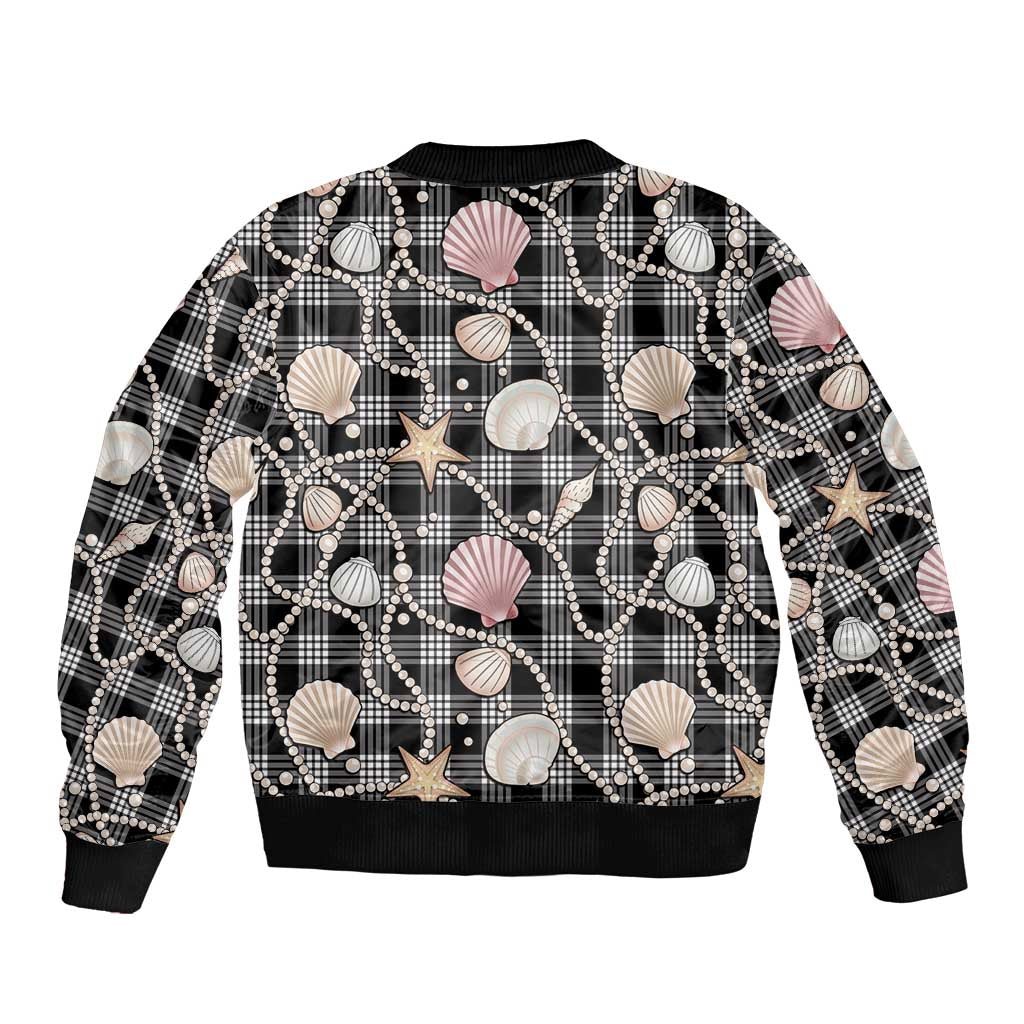 Hawaiian Ocean Seashells Bomber Jacket Black Palaka Pattern LT01 - Polynesian Pride