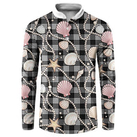 Hawaiian Ocean Seashells Button Sweatshirt Black Palaka Pattern