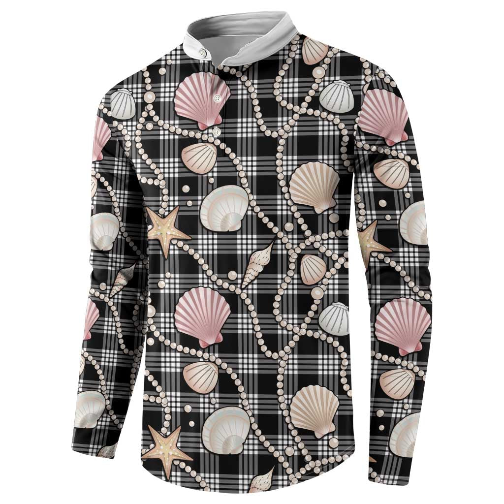 Hawaiian Ocean Seashells Button Sweatshirt Black Palaka Pattern