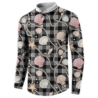 Hawaiian Ocean Seashells Button Sweatshirt Black Palaka Pattern