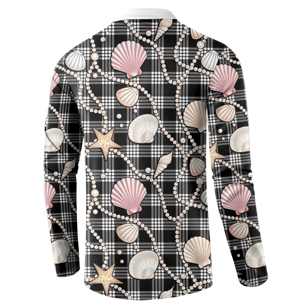 Hawaiian Ocean Seashells Button Sweatshirt Black Palaka Pattern