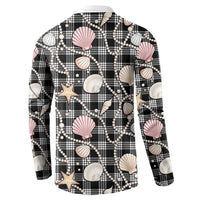 Hawaiian Ocean Seashells Button Sweatshirt Black Palaka Pattern