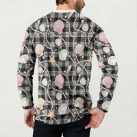 Hawaiian Ocean Seashells Button Sweatshirt Black Palaka Pattern