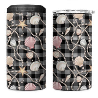 Hawaiian Ocean Seashells 4 in 1 Can Cooler Tumbler Black Palaka Pattern