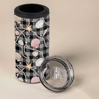 Hawaiian Ocean Seashells 4 in 1 Can Cooler Tumbler Black Palaka Pattern