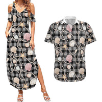 Hawaiian Ocean Seashells Couples Matching Summer Maxi Dress and Hawaiian Shirt Black Palaka Pattern LT01 Black - Polynesian Pride