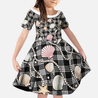 Hawaiian Ocean Seashells Family Matching Short Sleeve Bodycon Dress and Hawaiian Shirt Black Palaka Pattern LT01 Daughter's Dress Black - Polynesian Pride