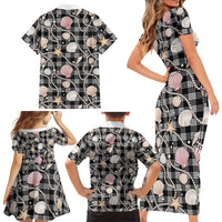Hawaiian Ocean Seashells Family Matching Short Sleeve Bodycon Dress and Hawaiian Shirt Black Palaka Pattern LT01 - Polynesian Pride