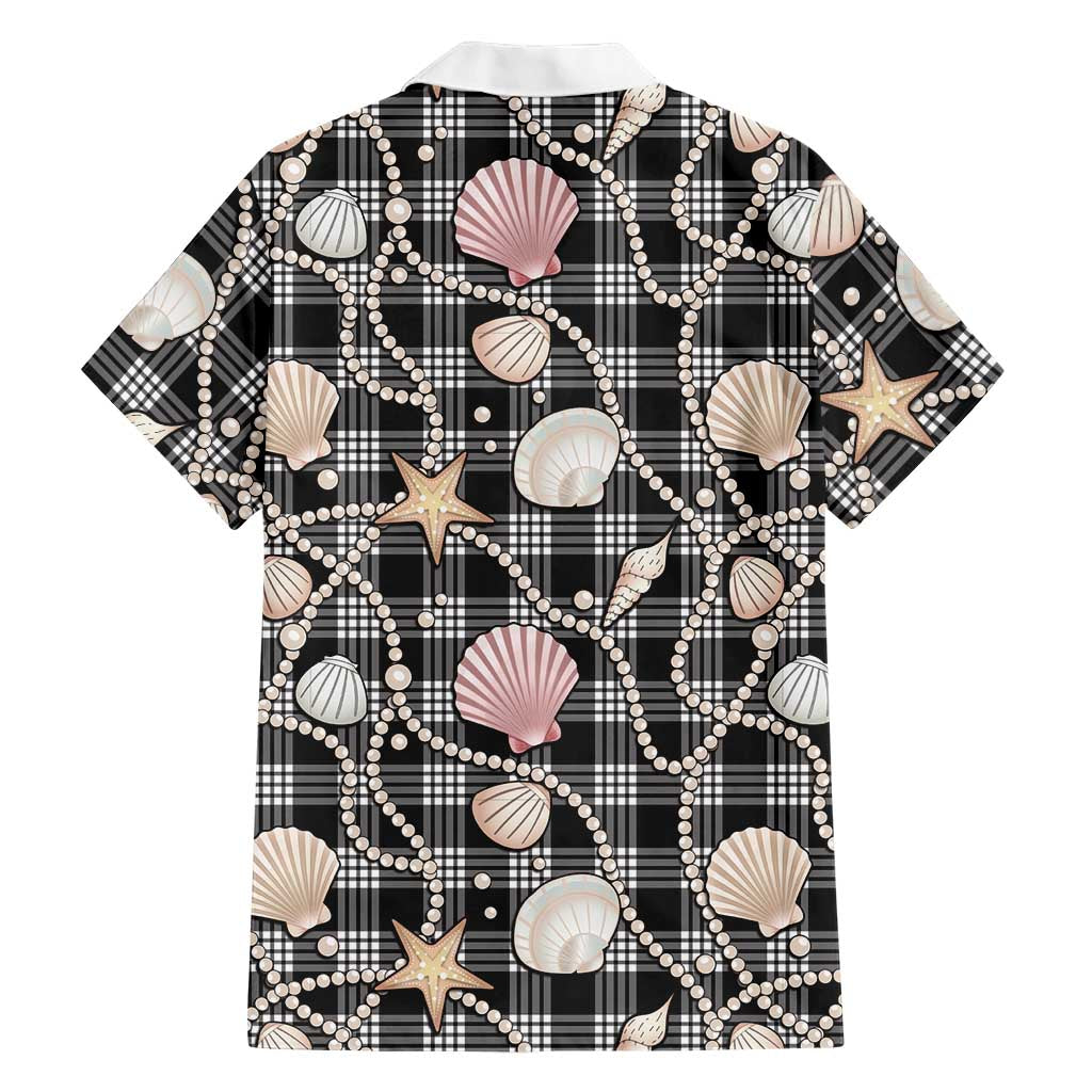 Hawaiian Ocean Seashells Family Matching Short Sleeve Bodycon Dress and Hawaiian Shirt Black Palaka Pattern LT01 - Polynesian Pride