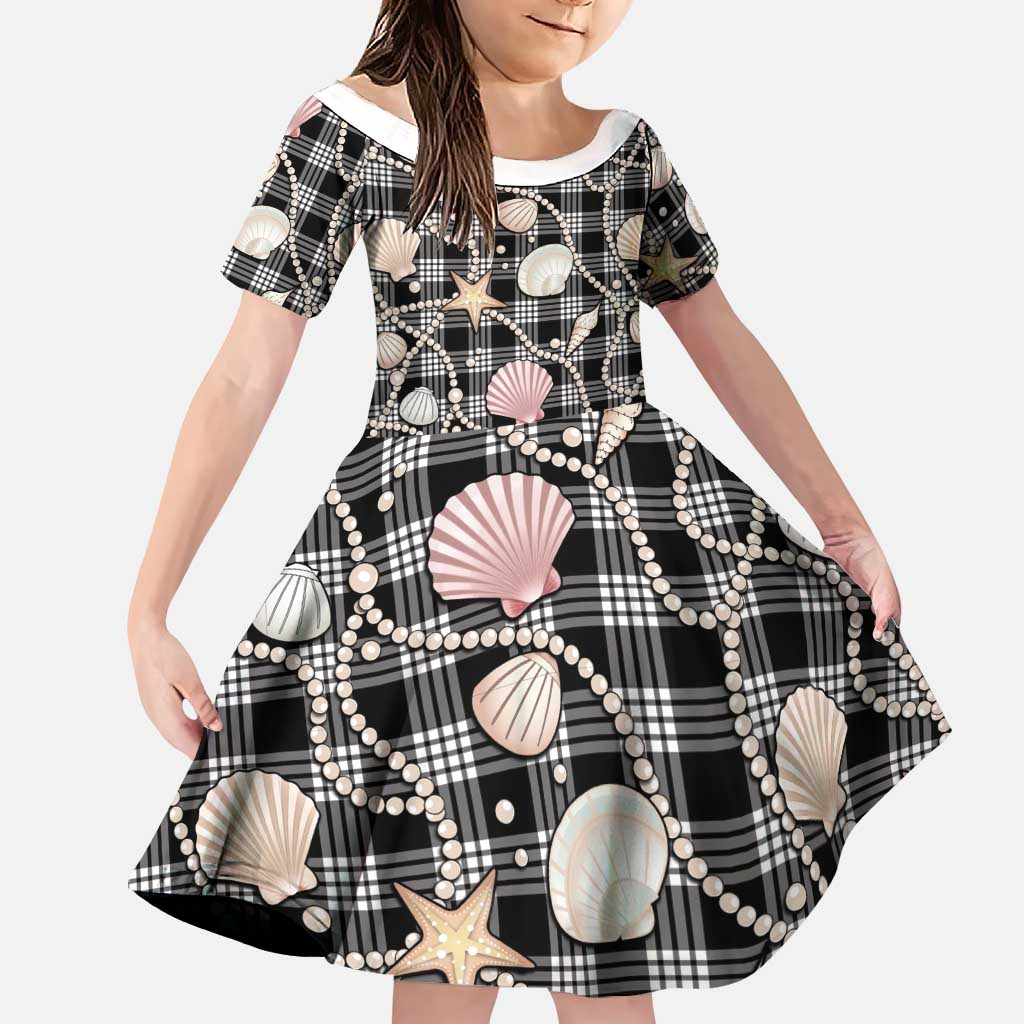 Hawaiian Ocean Seashells Family Matching Tank Maxi Dress and Hawaiian Shirt Black Palaka Pattern LT01 Daughter's Dress Black - Polynesian Pride