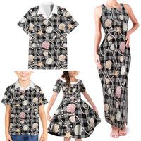 Hawaiian Ocean Seashells Family Matching Tank Maxi Dress and Hawaiian Shirt Black Palaka Pattern LT01 - Polynesian Pride