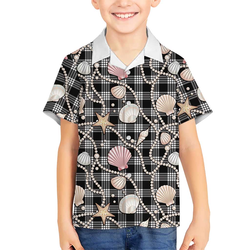 Hawaiian Ocean Seashells Family Matching Tank Maxi Dress and Hawaiian Shirt Black Palaka Pattern LT01 Son's Shirt Black - Polynesian Pride
