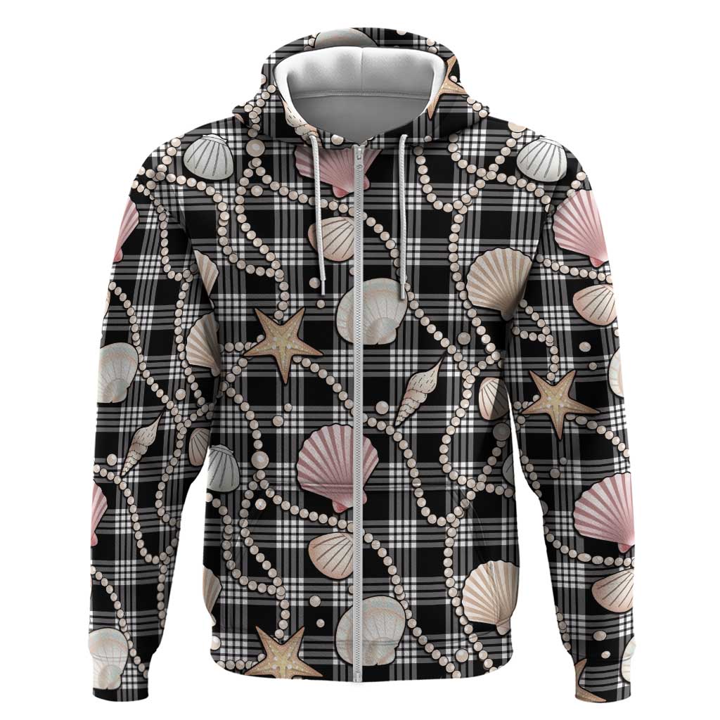 Hawaiian Ocean Seashells Hoodie Black Palaka Pattern LT01 Zip Hoodie Black - Polynesian Pride