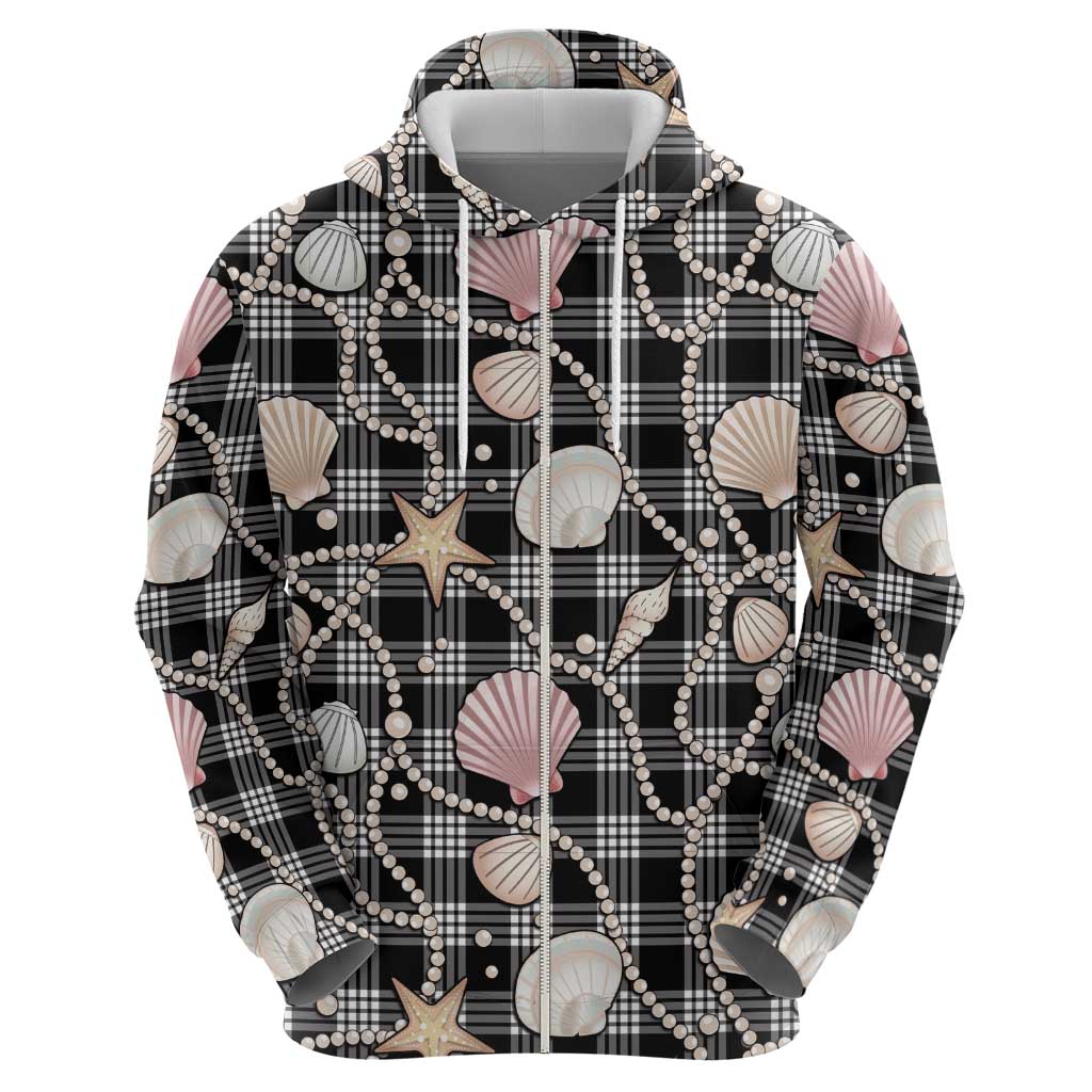 Hawaiian Ocean Seashells Hoodie Black Palaka Pattern LT01 - Polynesian Pride