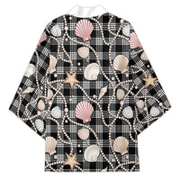 Hawaiian Ocean Seashells Kimono Black Palaka Pattern LT01 - Polynesian Pride