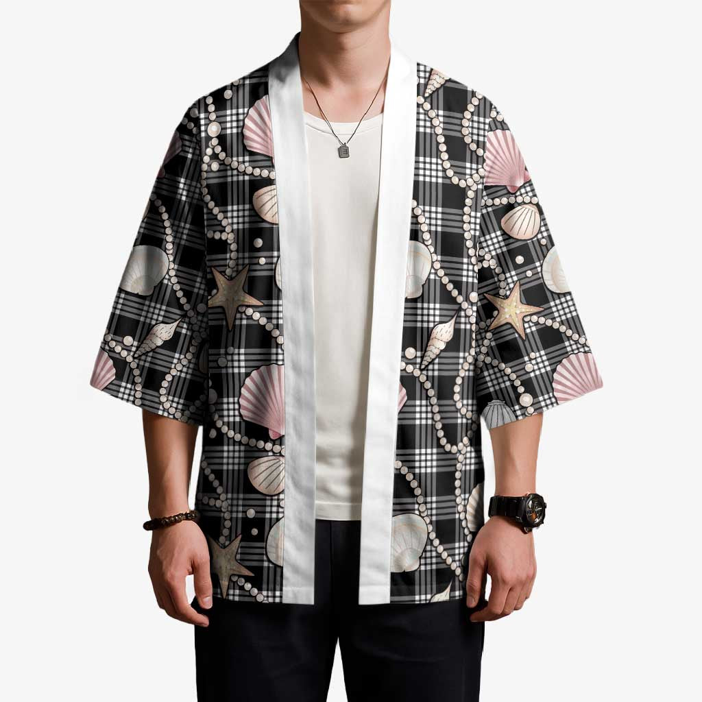 Hawaiian Ocean Seashells Kimono Black Palaka Pattern LT01 - Polynesian Pride