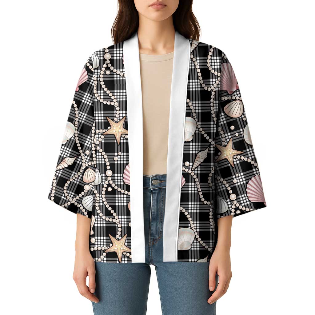 Hawaiian Ocean Seashells Kimono Black Palaka Pattern LT01 - Polynesian Pride
