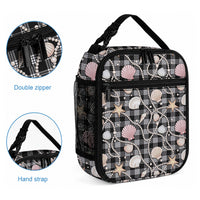 Hawaiian Ocean Seashells Lunch Bag Black Palaka Pattern
