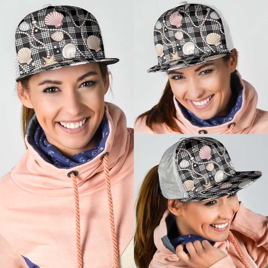 Hawaiian Ocean Seashells Mesh Trucker Cap Black Palaka Pattern