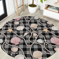 Hawaiian Ocean Seashells Round Carpet Black Palaka Pattern