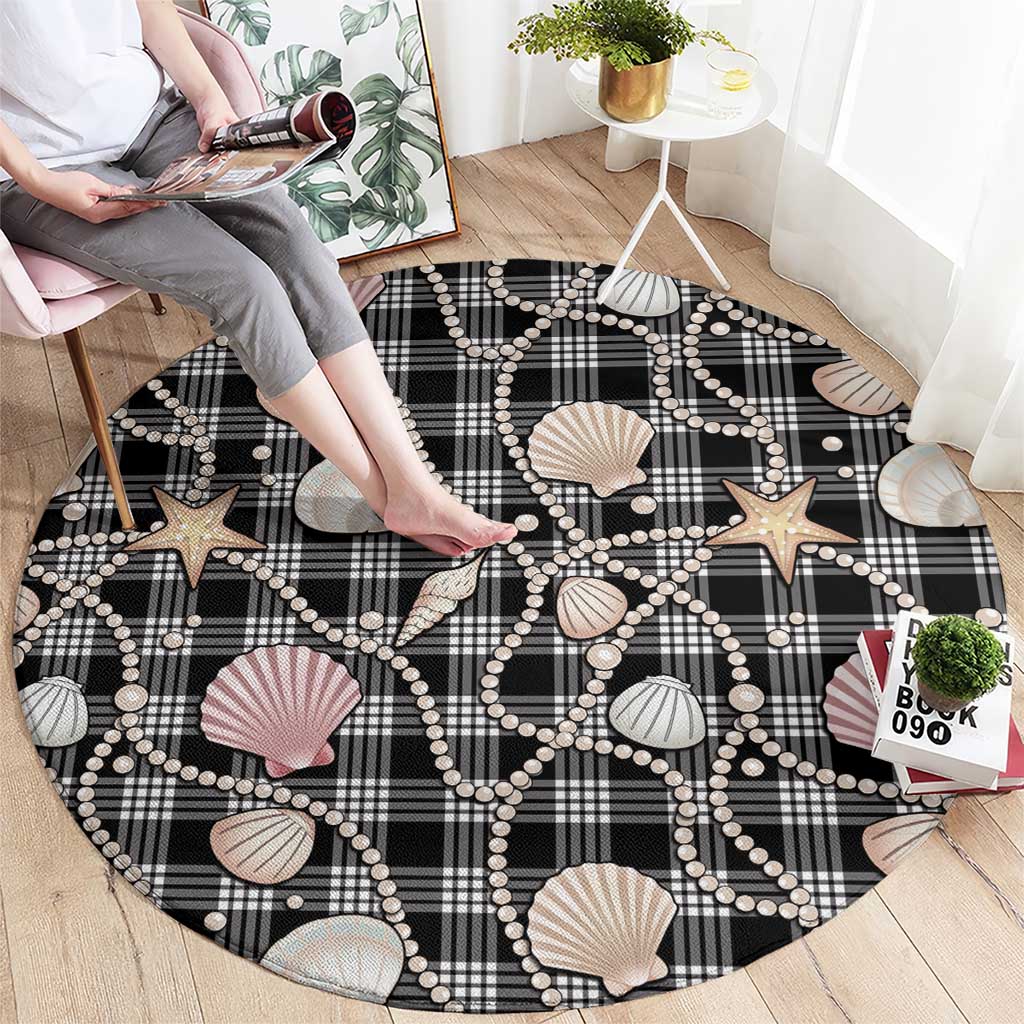 Hawaiian Ocean Seashells Round Carpet Black Palaka Pattern