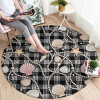 Hawaiian Ocean Seashells Round Carpet Black Palaka Pattern