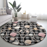 Hawaiian Ocean Seashells Round Carpet Black Palaka Pattern