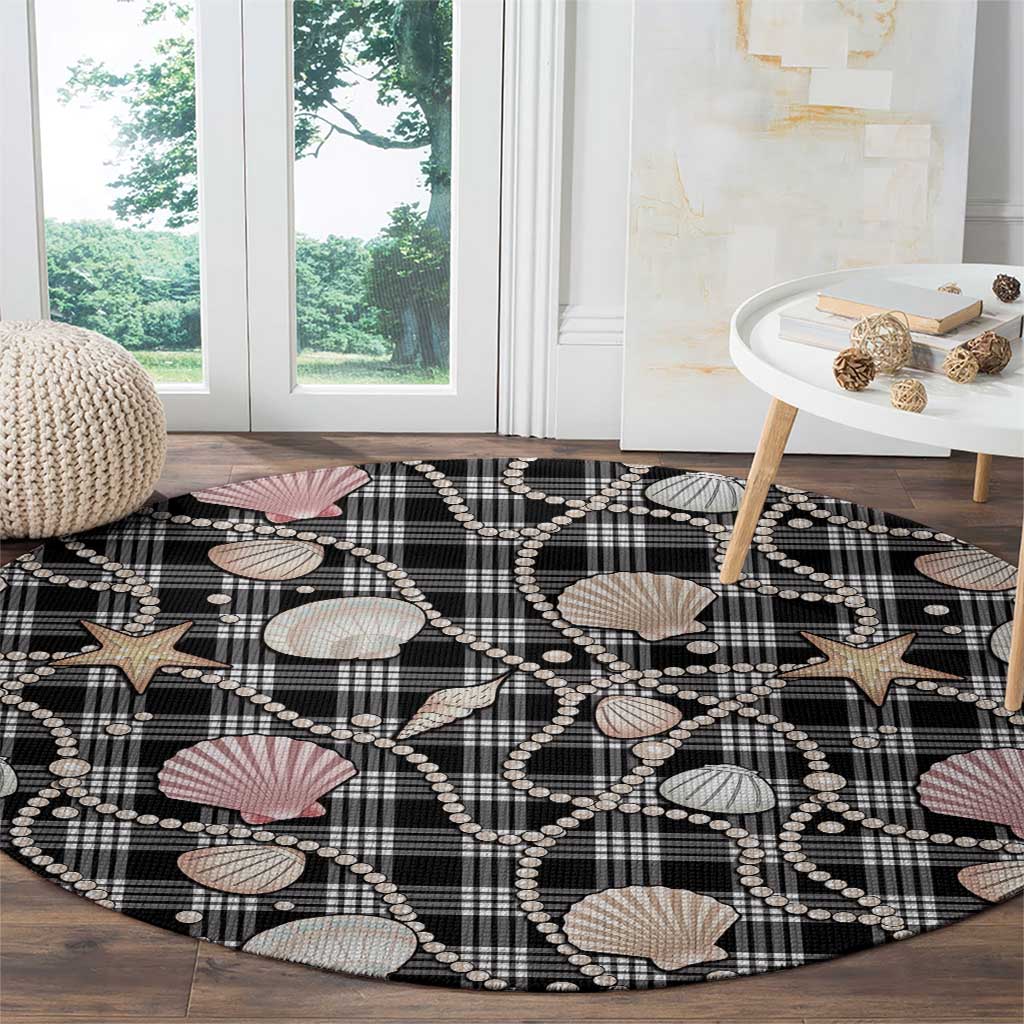 Hawaiian Ocean Seashells Round Carpet Black Palaka Pattern