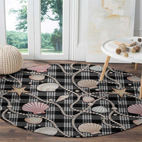 Hawaiian Ocean Seashells Round Carpet Black Palaka Pattern
