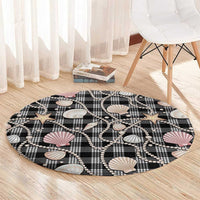 Hawaiian Ocean Seashells Round Carpet Black Palaka Pattern