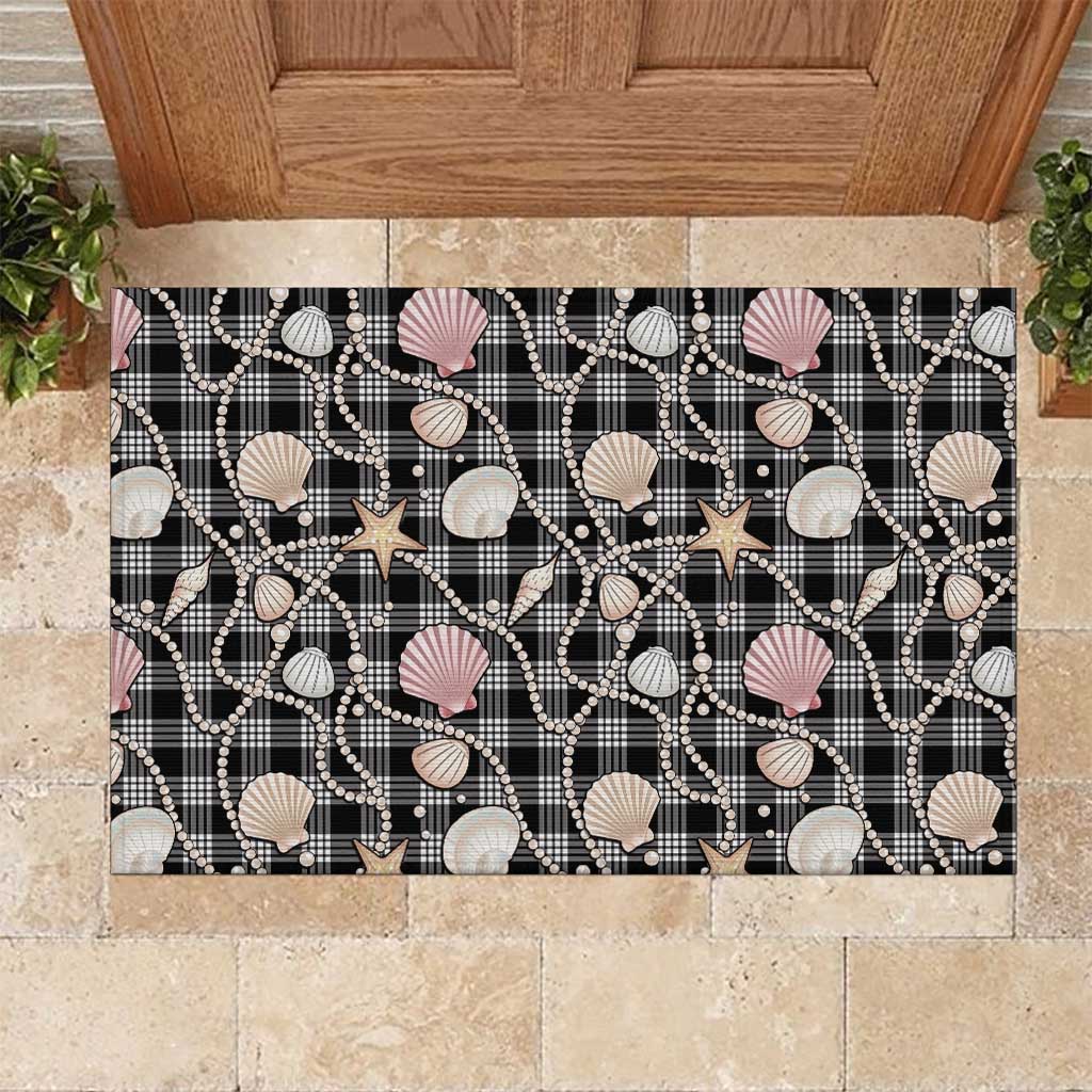 Hawaiian Ocean Seashells Rubber Doormat Black Palaka Pattern