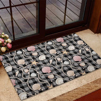 Hawaiian Ocean Seashells Rubber Doormat Black Palaka Pattern