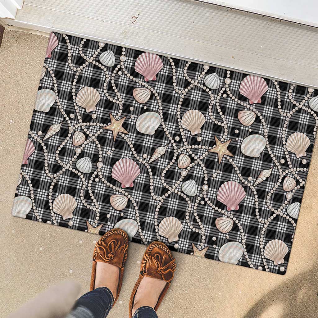 Hawaiian Ocean Seashells Rubber Doormat Black Palaka Pattern