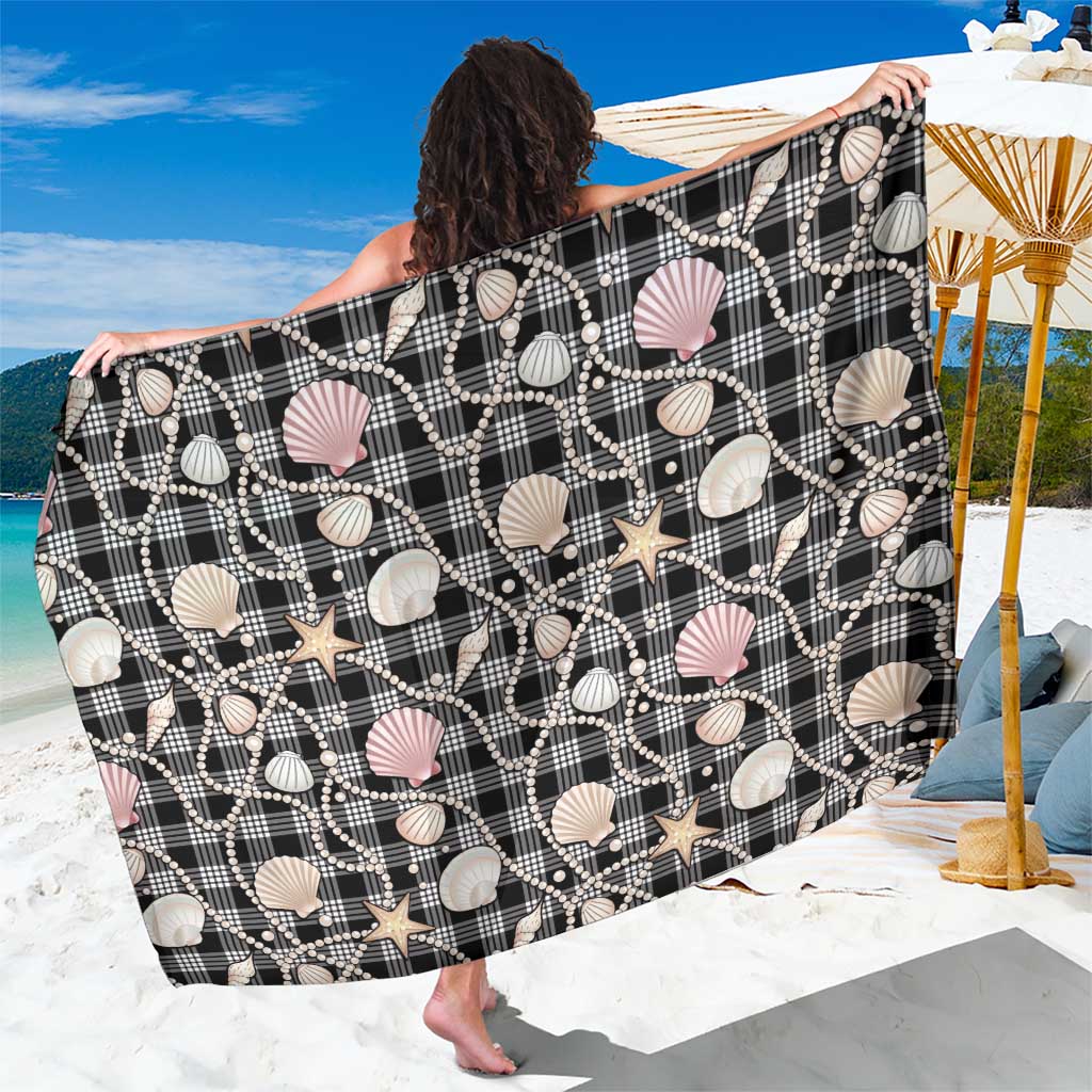 Hawaiian Ocean Seashells Sarong Black Palaka Pattern