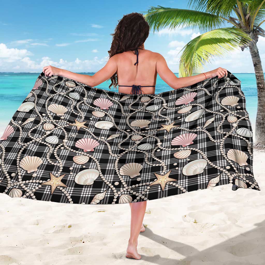 Hawaiian Ocean Seashells Sarong Black Palaka Pattern
