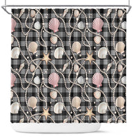 Hawaiian Ocean Seashells Shower Curtain Black Palaka Pattern